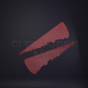 May include: Two red, fan-shaped objects with jagged edges are displayed against a dark background. The objects appear to be made of a solid material and have a textured surface. The text "CITROOPER KILLER" is faintly visible.