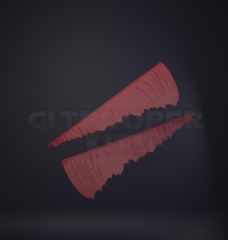 May include: Two red, fan-shaped objects with jagged edges are displayed against a dark background. The objects appear to be made of a solid material and have a textured surface. The text "CITROOPER KILLER" is faintly visible.
