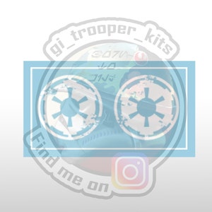 May include: A white and blue graphic of the Star Wars Imperial symbol on a blue background. The text "gi_trooper_kits" is above the graphic and the text "Find me on" is below the graphic. The Instagram logo is below the text.