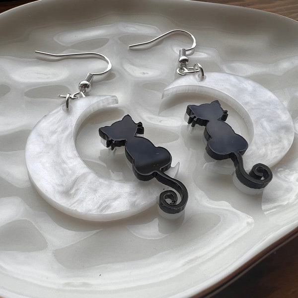 Black Cat Earrings With Sterling Silver Hardware