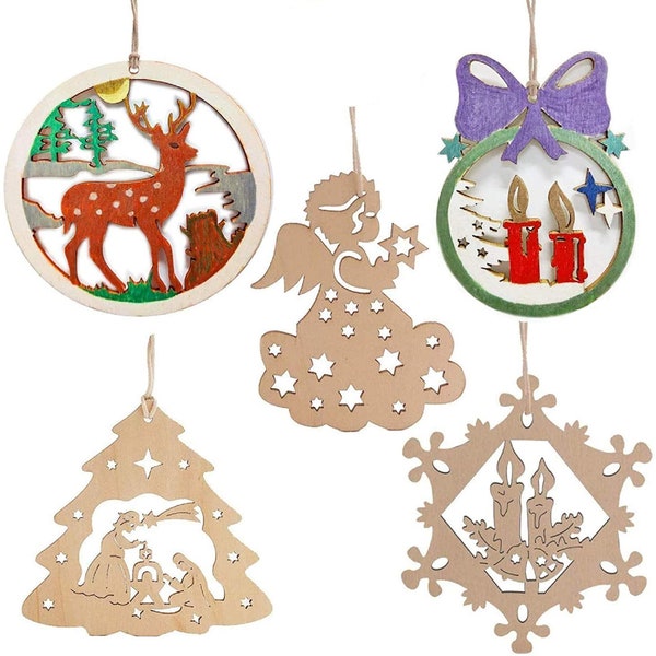 Wood Christmas Ornaments 50 Pcs. Christmas Tree Decor Kits , Use 3.1-3.9 Inch Wood Slices Christmas Ornaments to Hang on the Tree