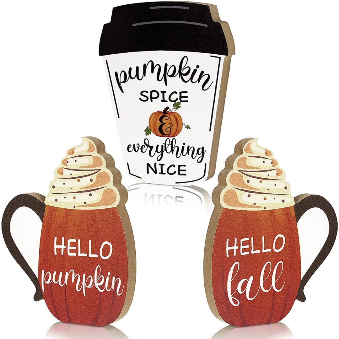 Fall Pumpkin Sign, Harvest Tabletop Signs 3 Pieces Fall Made of Wood