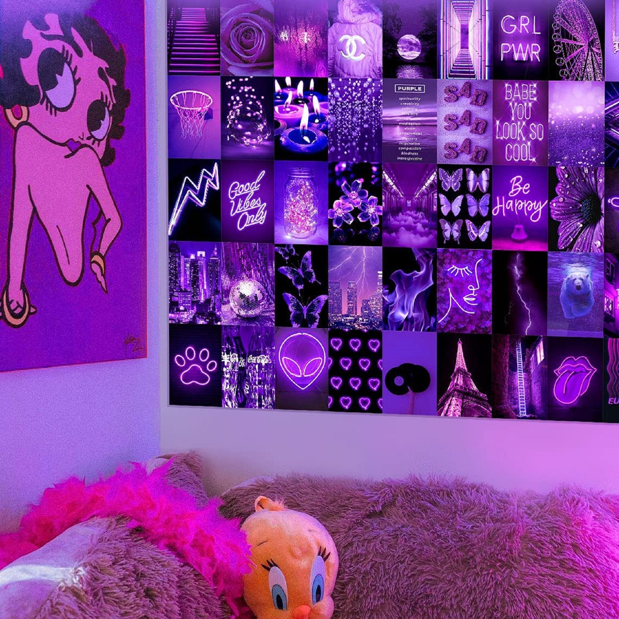 Buy ANERZA 100 PCS Purple Wall Collage Kit Aesthetic Pictures, Room Decor  for Bedroom Aesthetic, s for Room Aesthetic, Cute Neon Photo Wall  Decorations for Teen Girls, Dorm Trendy Wall Art Online