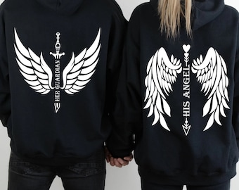 Her Guardian His Angel Couple Hoodie, Couples Gifts Valentines Day, Matching Hoodie, gift for couple, Gift For Lovers, trendy couple hoodie