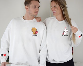Custom date Bear couple Sweatshirt, DTF Heat Transfers, Couple Sweatshirt, Anniversary Date Couples Sweatshirt, Couple Matching Sweatshirt.
