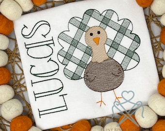 Boys Embroidered Thanksgiving Turkey Shirt, Boys Thanksgiving T-Shirt, Monogrammed Boys Turkey Tee, Personalized Thanksgiving Turkey Outfit