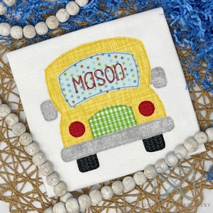 School Bus Embroidered Applique Personalized Back to School Boys Shirt