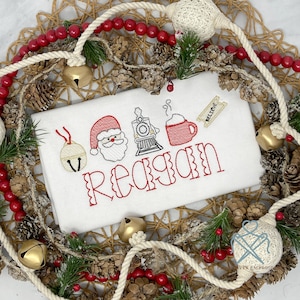 Sleigh Bell Santa Train Hot Chocolate Ticket Shirt, Embroidered Christmas Shirt, Personalized Christmas Outfit, Custom Christmas T-shirt