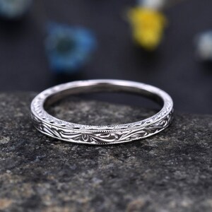 Filigree Silver Band Gold Ring Yellow Gold Filigree Milgrain Edge Wedding Band Stacking Matching Band Retro Vintage Anniversary Ring