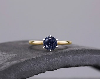 Anillo de arenisca galaxia anillo de arenisca azul natural anillo estrella anillo de luna estrella y anillo de luna redondo anillo de arenisca azul regalo para ella