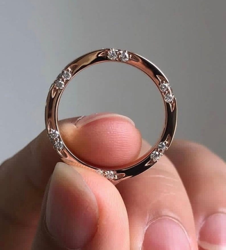 Banda de filigrana vintage, banda de boda de compromiso para mujeres, banda de propuesta chapada en oro rosa de 14 k, banda de grabado floral, regalo de aniversario para ella imagen 2