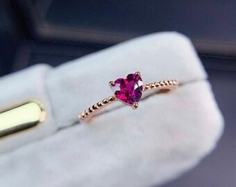 Heart Cut Rhodolite Garnet Ring: Sterling Silver January Birthstone