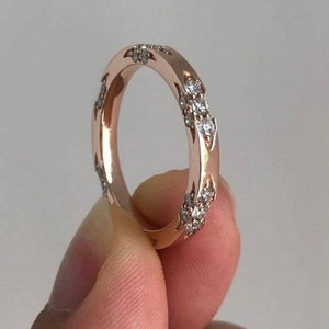 Banda de filigrana vintage, banda de boda de compromiso para mujeres, banda de propuesta chapada en oro rosa de 14 k, banda de grabado floral, regalo de aniversario para ella imagen 1