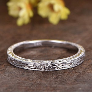 Florale gravierte Sterling Silber Band, Vintage Ehering
