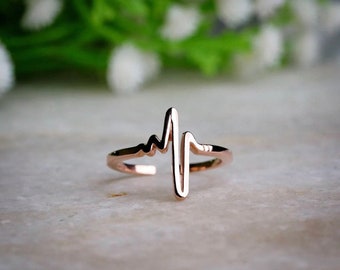 Sterling Silver Heartbeat Ring: Rose Gold Pulse Wedding Band