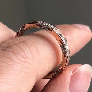 Banda de filigrana vintage, banda de boda de compromiso para mujeres, banda de propuesta chapada en oro rosa de 14 k, banda de grabado floral, regalo de aniversario para ella imagen 8