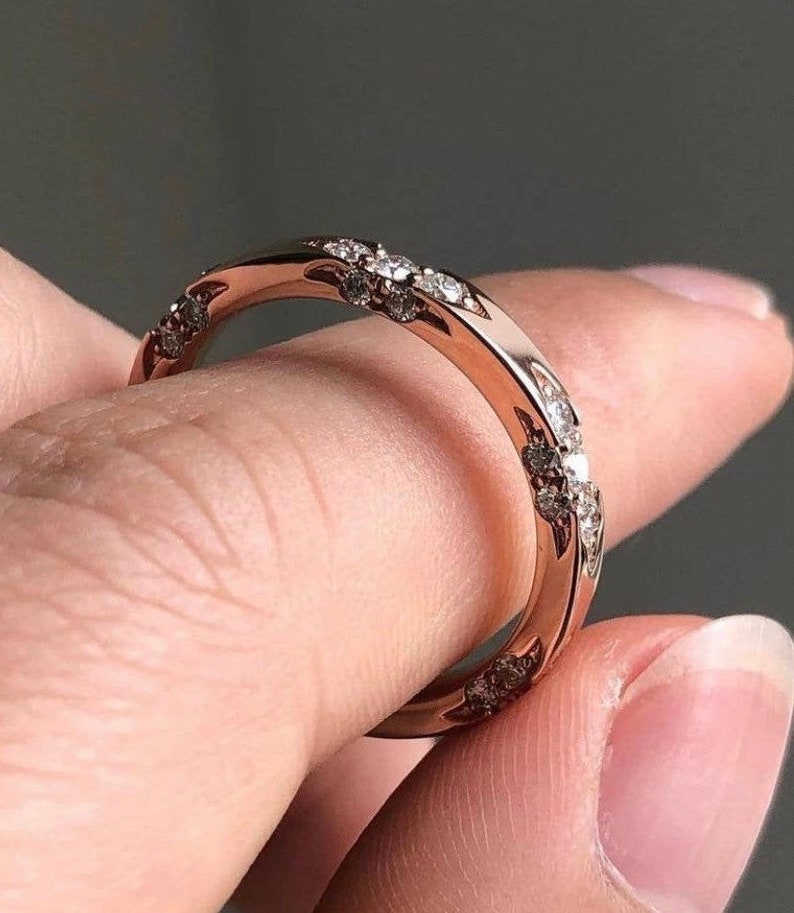 Banda de filigrana vintage, banda de boda de compromiso para mujeres, banda de propuesta chapada en oro rosa de 14 k, banda de grabado floral, regalo de aniversario para ella imagen 8