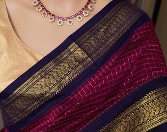 New Arrivals magenta color Cotton Silk Saree With Checks | South Indian Saree | Wedding Saree | Sarees USA | Custom Stitching Blouse