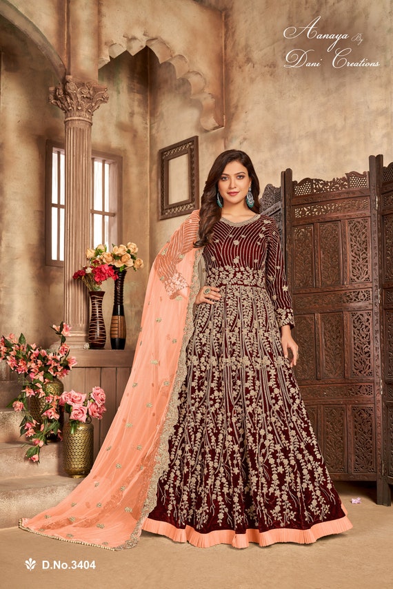 Buy New Arrivals 9000 Velvet Anarkali Dress / Designer Dress / Bollywood  Style Dress / Long Grown Dress/ Dress USA / Heavy Work Dress Online in  India - Etsy