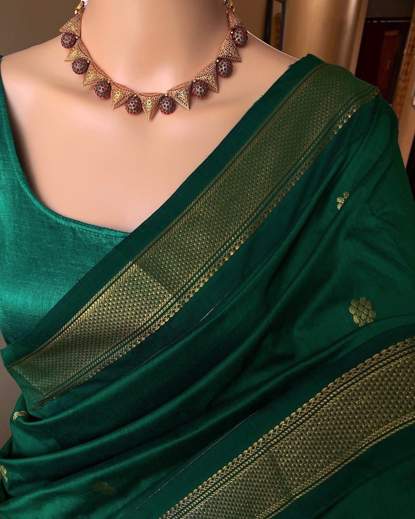 New Arrivals Exclusive GREEN Cotton Silk Saree South Indian Saree Wedding Saree  Saree USA Custom Stitching Blouse Designer Saree -  Sweden