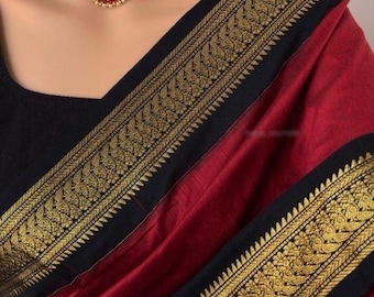 NEW ARRIVALS | Reddish Maroon Silk Cotton Saree With Golden Border South Indian Saree | Wedding Saree | Sarees USA | Custom Stitching Blouse