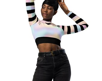 Pastel Striped Bat Print recycled long-sleeve crop top co-ord