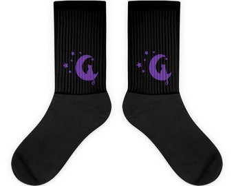 Cat Moon Black and Purple Witchy Socks
