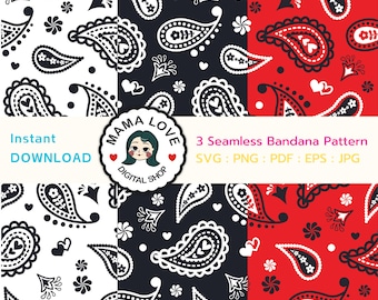 Love  Bandana Paisley Pattern, Seamless bandana Svg Bandana Print SVG/PNG Digital Files Download Instant Transparent Background