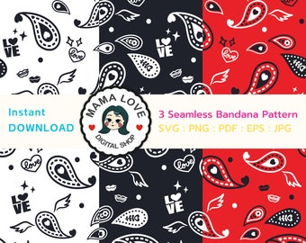 Bandana Print SVG / PNG, Love Bandana Stoff, digitale Dateien Download Instant Seamless Clip Art transparenten Hintergrund