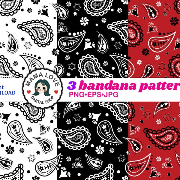 3 Seamless bandana pattern01 -transparent background, PNG, JPG,EPSdigital - commercial use allowed- instant download