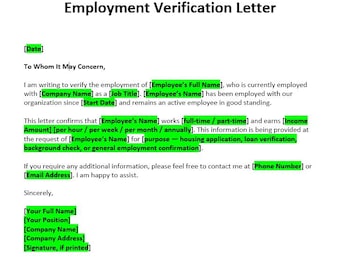 Employment Verification Letter Template | Editable Word Doc | Job & Income Confirmation | Instant Download