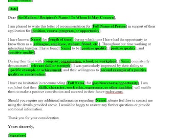 Professional Reference Letter Template | Editable Word Document | Recommendation Letter | Employment Reference | Job Application Download