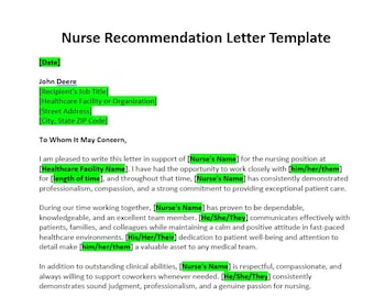 Nurse Recommendation Letter Template, RN Reference Letter, Editable Word Template, Professional Letter, Instant Download