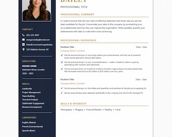Resume Template Word, Professional CV Template with Cover Letter & References, ATS Friendly Modern Resume 1 2 3 Page, Navy Gold Executive