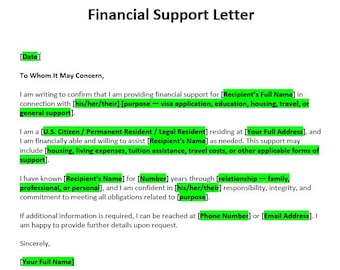 Immigration Support Letter Template | Editable Word Doc | Visa Sponsor & Travel Support | Instant Download
