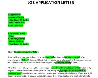 Job Application Letter Template, Cover Letter Template, Editable Word Template, Professional Letter, Instant Download