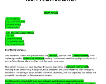 Job Application Letter Template | Professional Cover Letter DOCX | Editable Word File | Instant Download