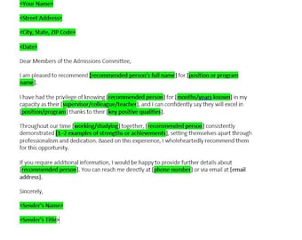 Academic Recommendation Letter Template | Editable Word Reference | Professional Student & Faculty Letter | Instant Download