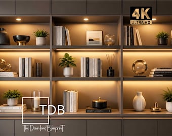 4K Minimalist Bookshelf Virtual Background | Modern Office Zoom Background | Blurred Version Included