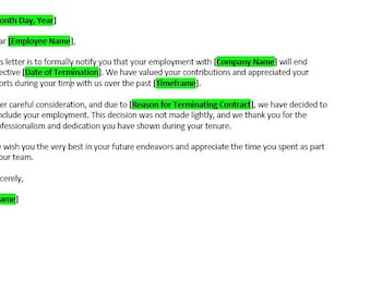 Employment Termination Letter Template | Professional Editable Word Doc | Instant Download