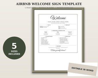 Editable Airbnb Welcome Sign Template, Guest Welcome Sign with Icons, Printable Host Sign, Vacation Rental Decor, 5 Sizes, Instant Download