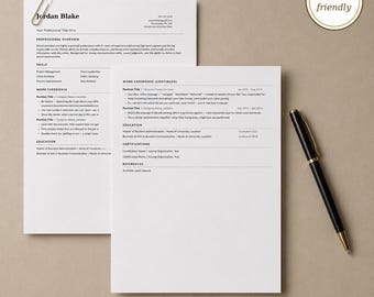 ATS Friendly Resume Template Word, One Page & Two Page CV with Cover Letter and Reference Page, Professional Instant Download