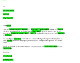 Proof of Rent Payment Letter Template | Editable Word Doc | Landlord Verification Form | Instant Download