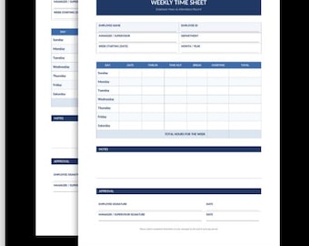 Weekly Time Sheet Template, Editable Word Document, Employee Hours Tracker, Printable Timesheet, Letter & A4, Instant Download