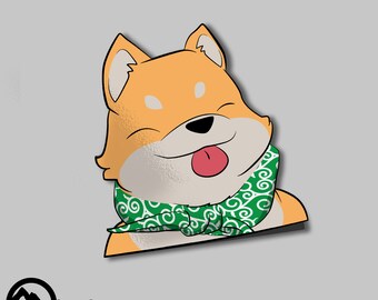 Anime Bumper Sticker - Happy Shiba, Waterproof and Weatherproof for water bottle, laptop, cars