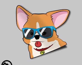 Anime Bumper Sticker - Animal Corgi, Waterproof and Weatherproof for water bottle , laptop, cars