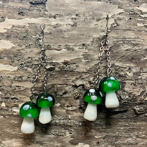 Green Glass Mushroom (M) Fidget Friendly Earrings
