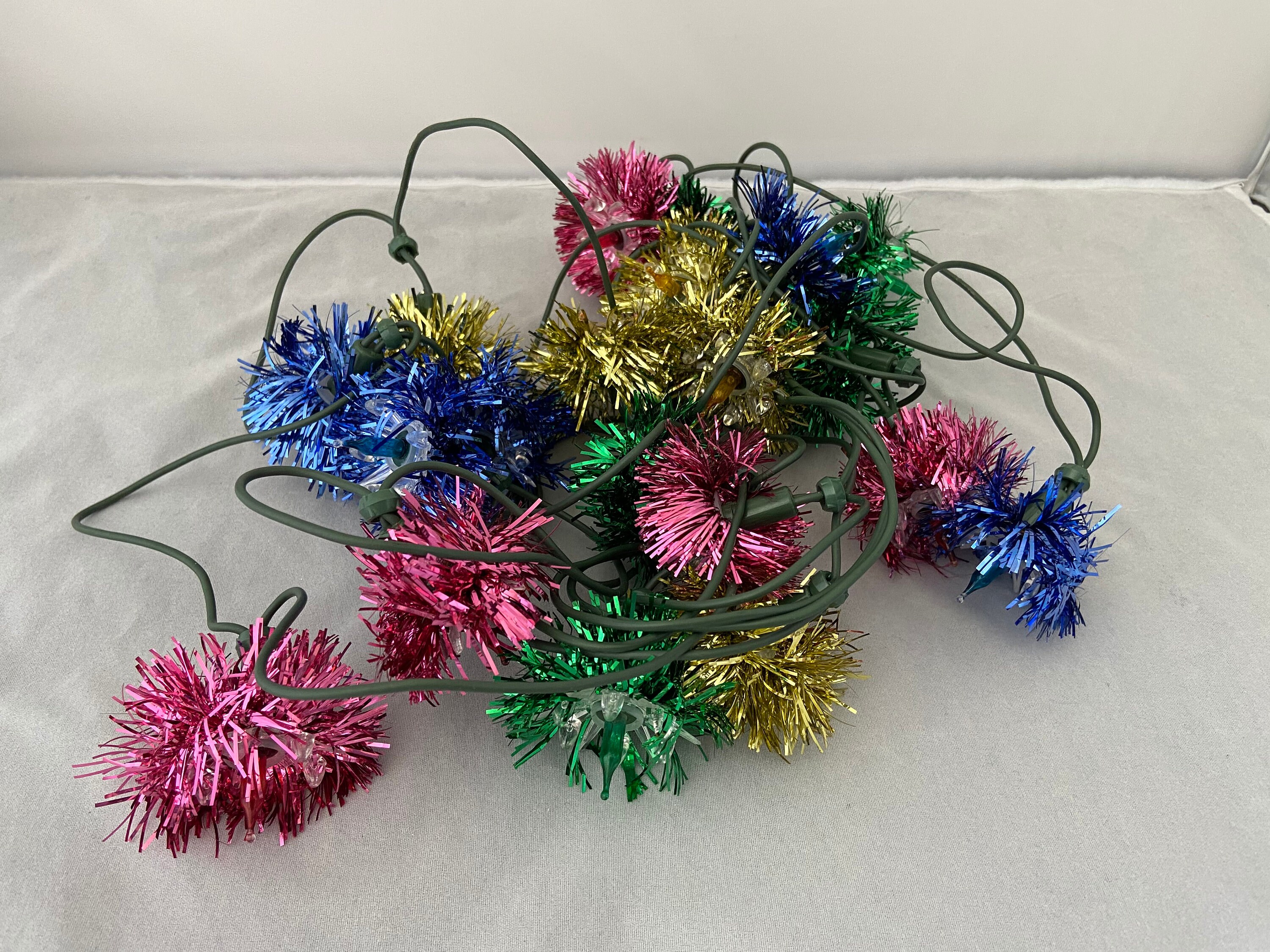 Vintage multicolor Tinsel Christmas Light Strand 20 Pom Poms Etsy