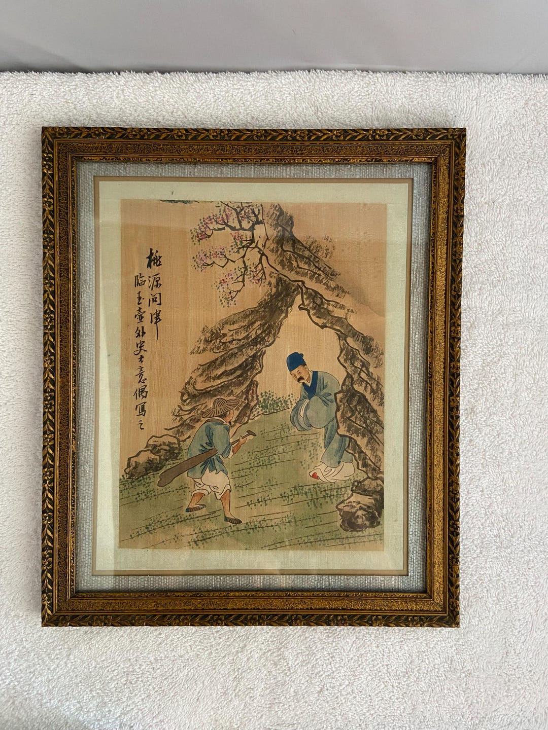 Antique Chinese Painting on Silk Fabric or Rice Paper Framed & Matted ...