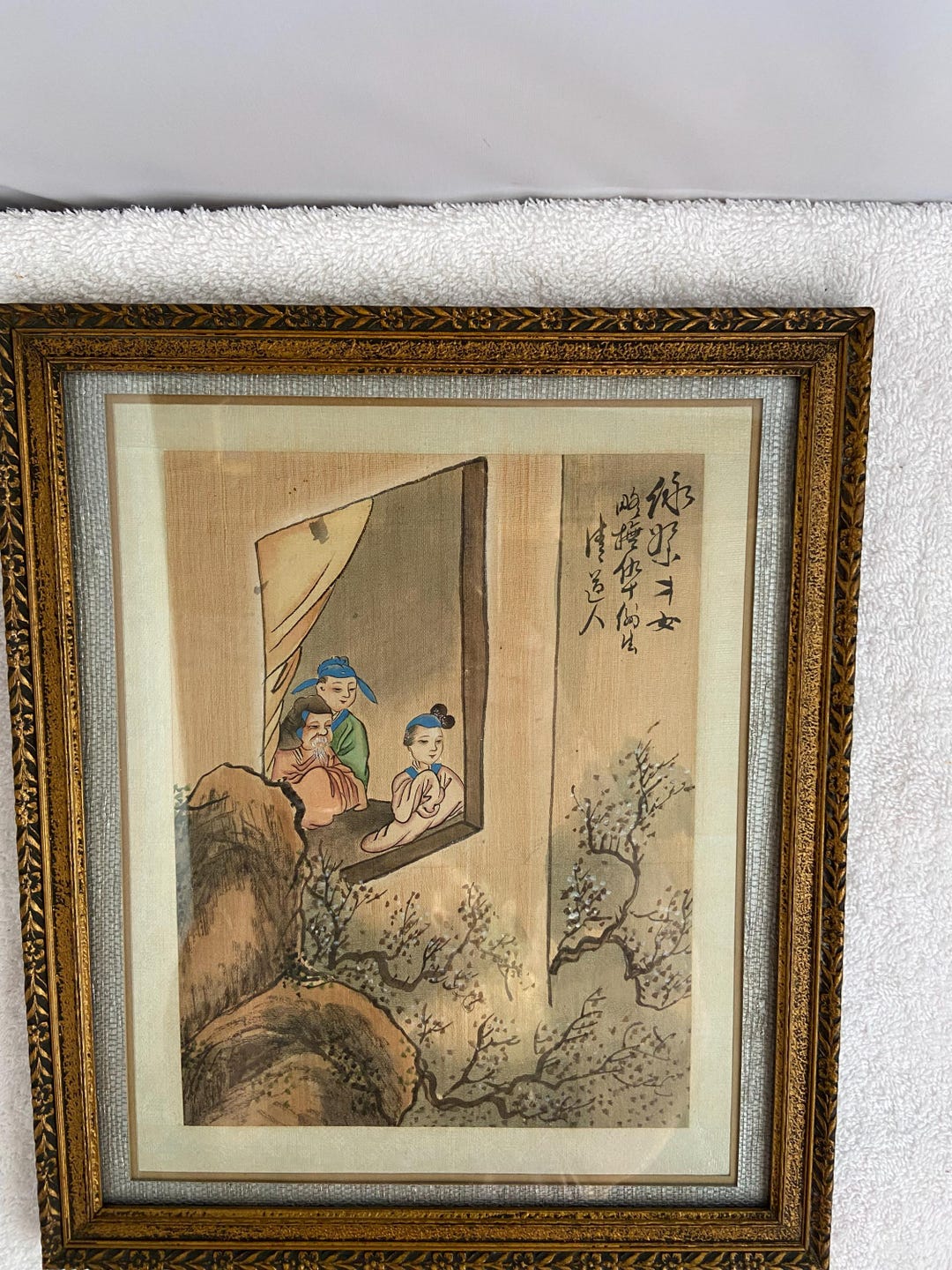 Antique Chinese Painting on Silk Fabric or Rice Paper Framed & Matted ...